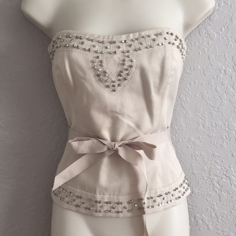 NWOT Beige Top with Silver Pins.